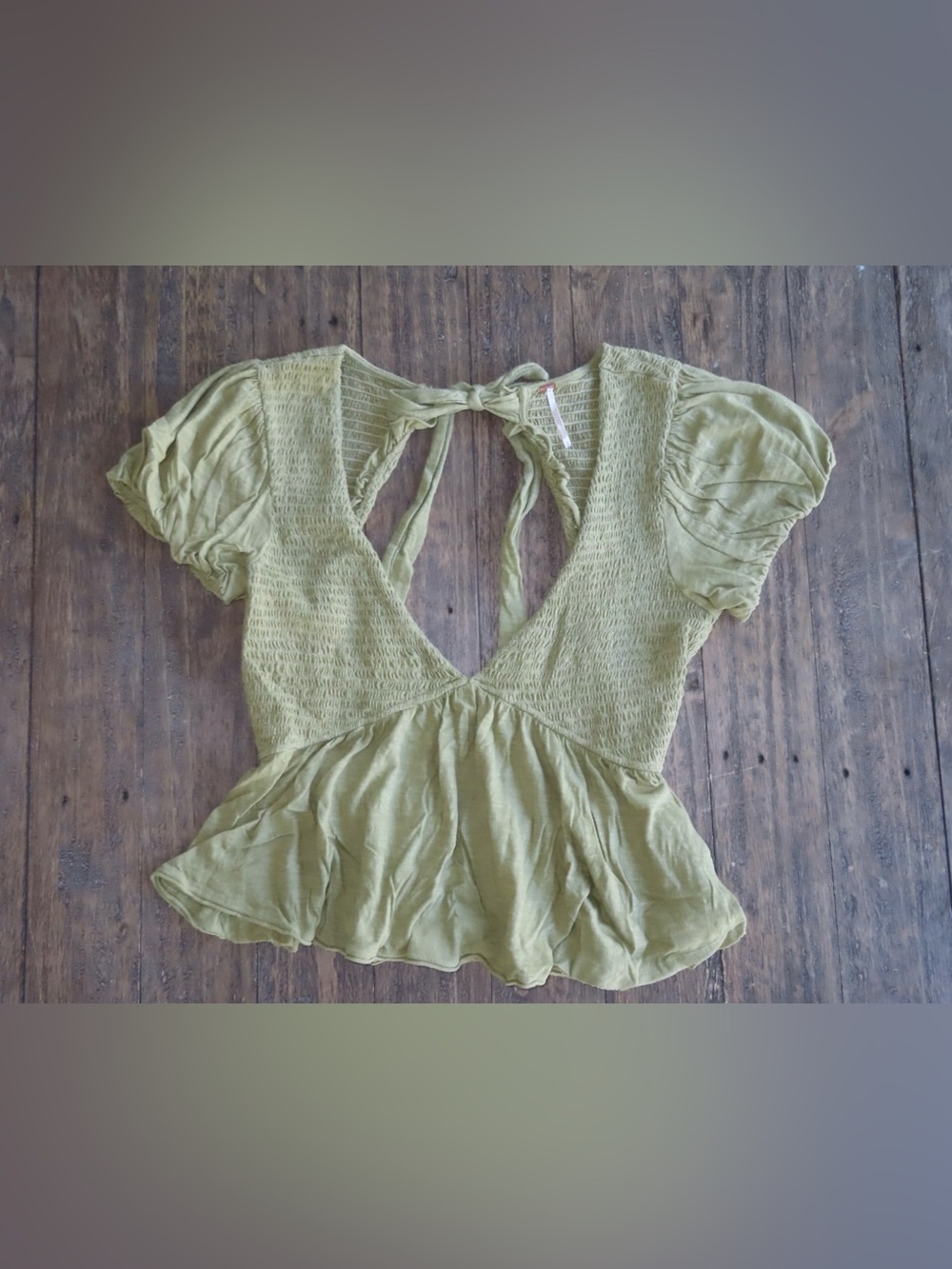 Free People Olive Green Tie-Back Top